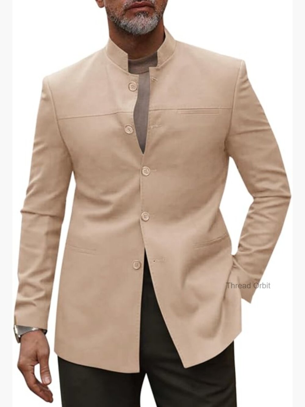 Mens Casual Blazer Mandarin Collar Sport Coat Business Jacket